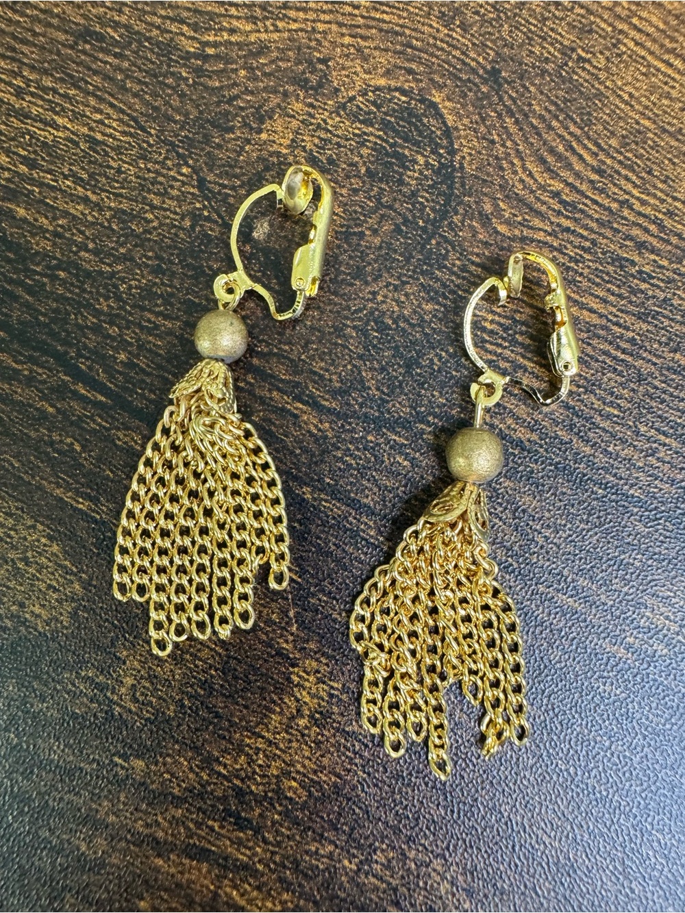 Vintage Gold Chain Tassel Clip-On Earrings